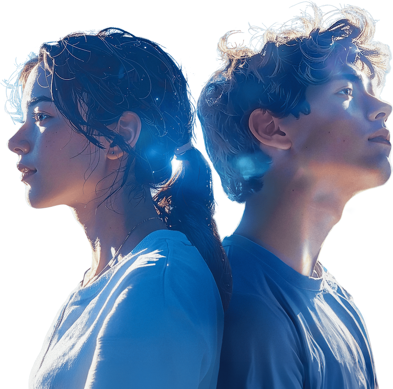 横を向いている男性と女性